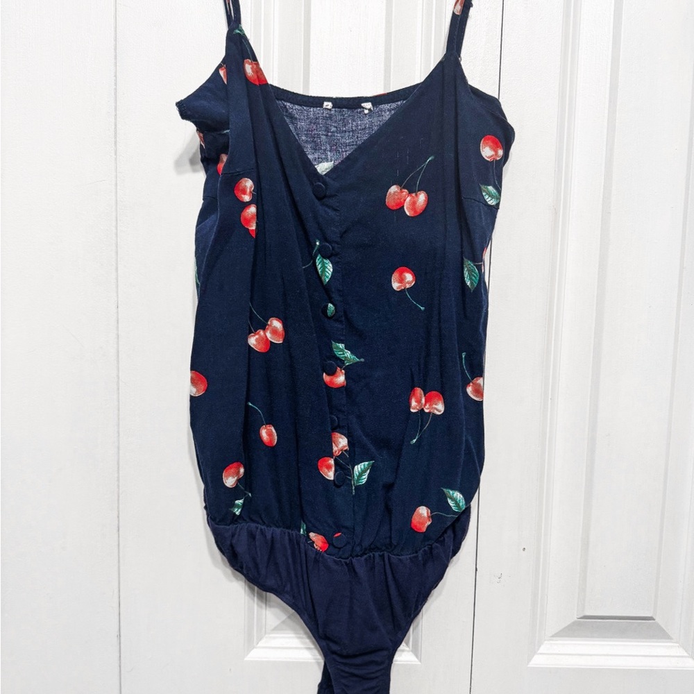 🖤 Love, Fire | XS Cherry and Navy Bodysuit with Adjustable Straps
